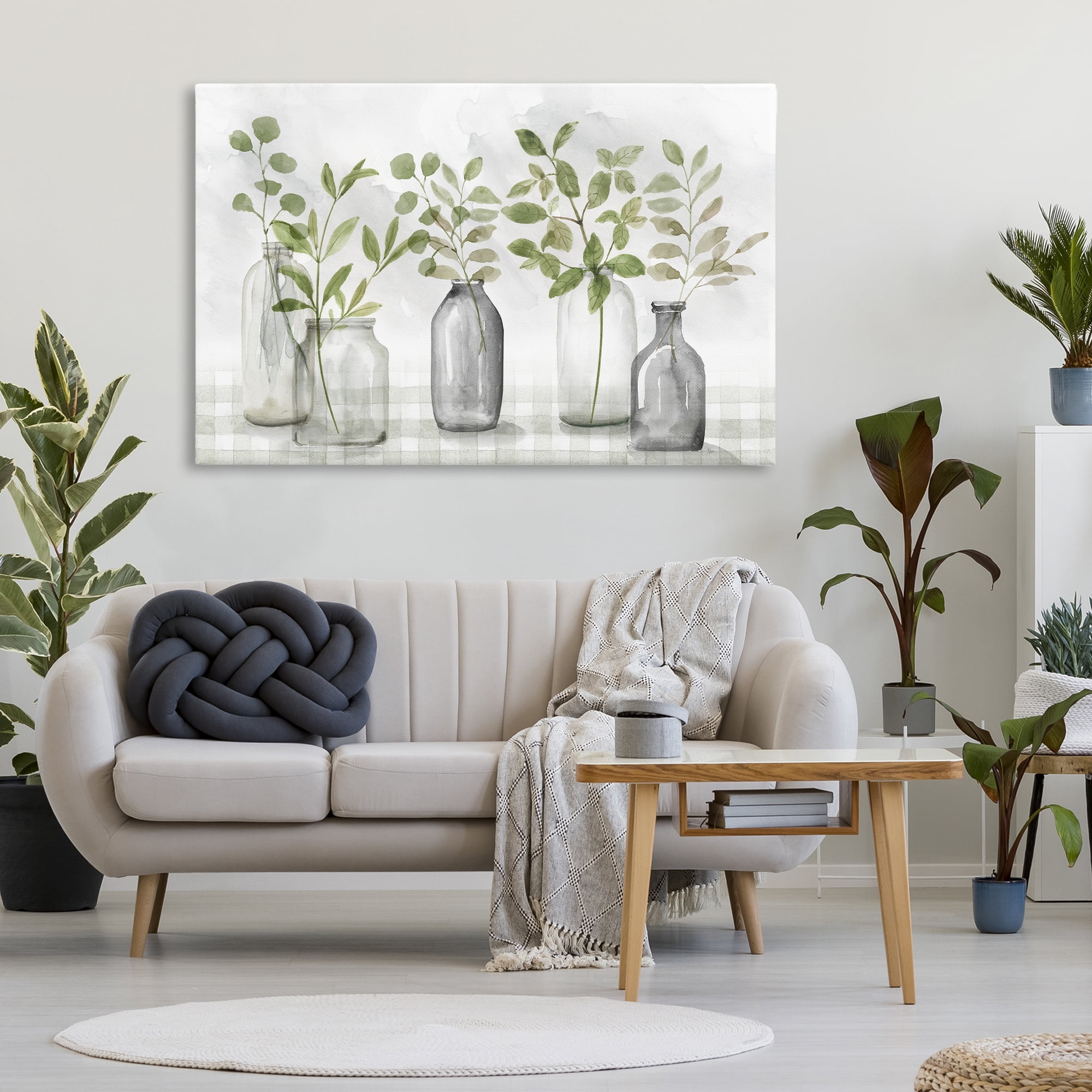 Stupell Industries Greenery Leaves in Vases Canvas Wall Art, design by Nan