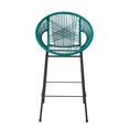 thumbnail image 2 of Bar Stools, Outdoor Barstools Set of 2, PE Wicker Seat and Backrest with Black Iron Frame, Ergonomic Counter Height Stools for Patio, Kitchen, or Bar in Teal, 2 of 11