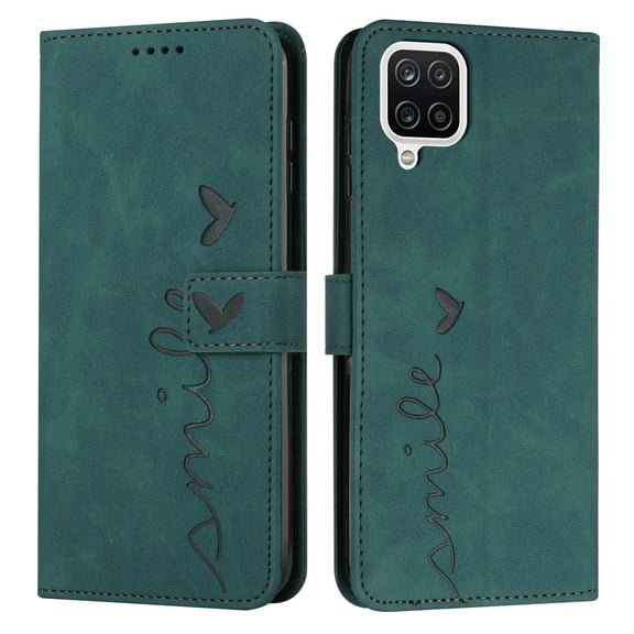 Mantto Wallet Case For Samsung A42 Case 5G, Magnetic Closure Heart Patterned Embossed PU Leather Kickstand Credit Card Holder Slots Wrist Strap Flip Folio Cover for Samsung Galaxy A42 5G, Green