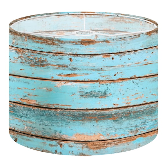 Linen Drum Lamp Shades Distressed Turquoise Wooden Planks Texture Rustic 13" x 13" x 10" Lampshade for Table Lamps Floor Lamps Lamp Shade Replacement Easy Assembly Required