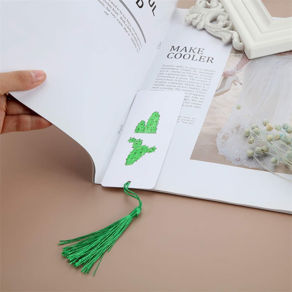 MODANU 100 Pcs Blank Bookmarks to Decorate with 100 Colorful Tassels, Thick Cardstock Bookmarks for DIY Crafts, Holiday Reading, Classroom Projects and Gift Tags, 6x2 Inch
