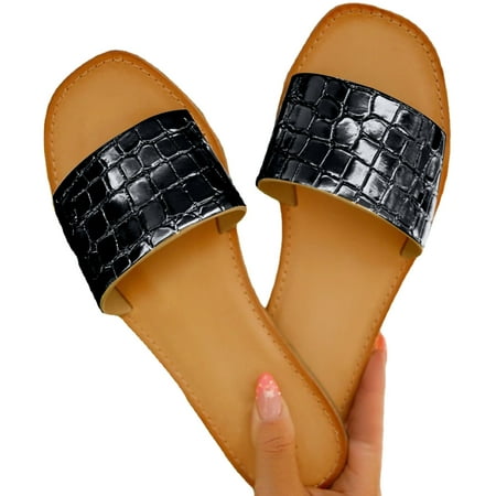 

Women s Open Toe Flat Slide Sandals Glitter Check Peep Toe Square Toe Flat Slippers Flat Sandals Slip On Slide Sandals Roman Shoes Ladies Summer Slide Sandals Cute Slip On Casual Dressy Sandals