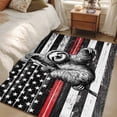 thumbnail image 3 of Area Rug 48×72in, USA Flag Red Line Firefighter with Sloth Floor Carpet Living Room Rug, Wooden Texture Non-Slip Welcome Mat Indoor Rugs for Bedroom Dining Room, 3 of 9