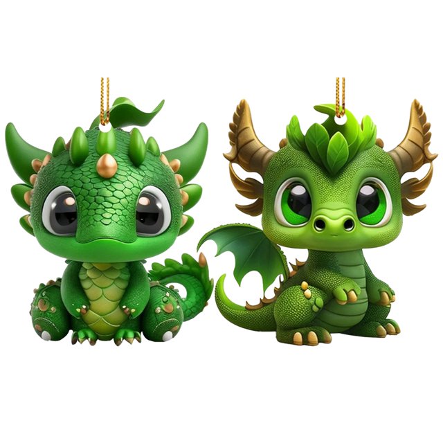 2 Piezas Acrílico Lindo Dragón Verde 2D Dinosaurio Plano Navidad Del Coche Cgtredaw