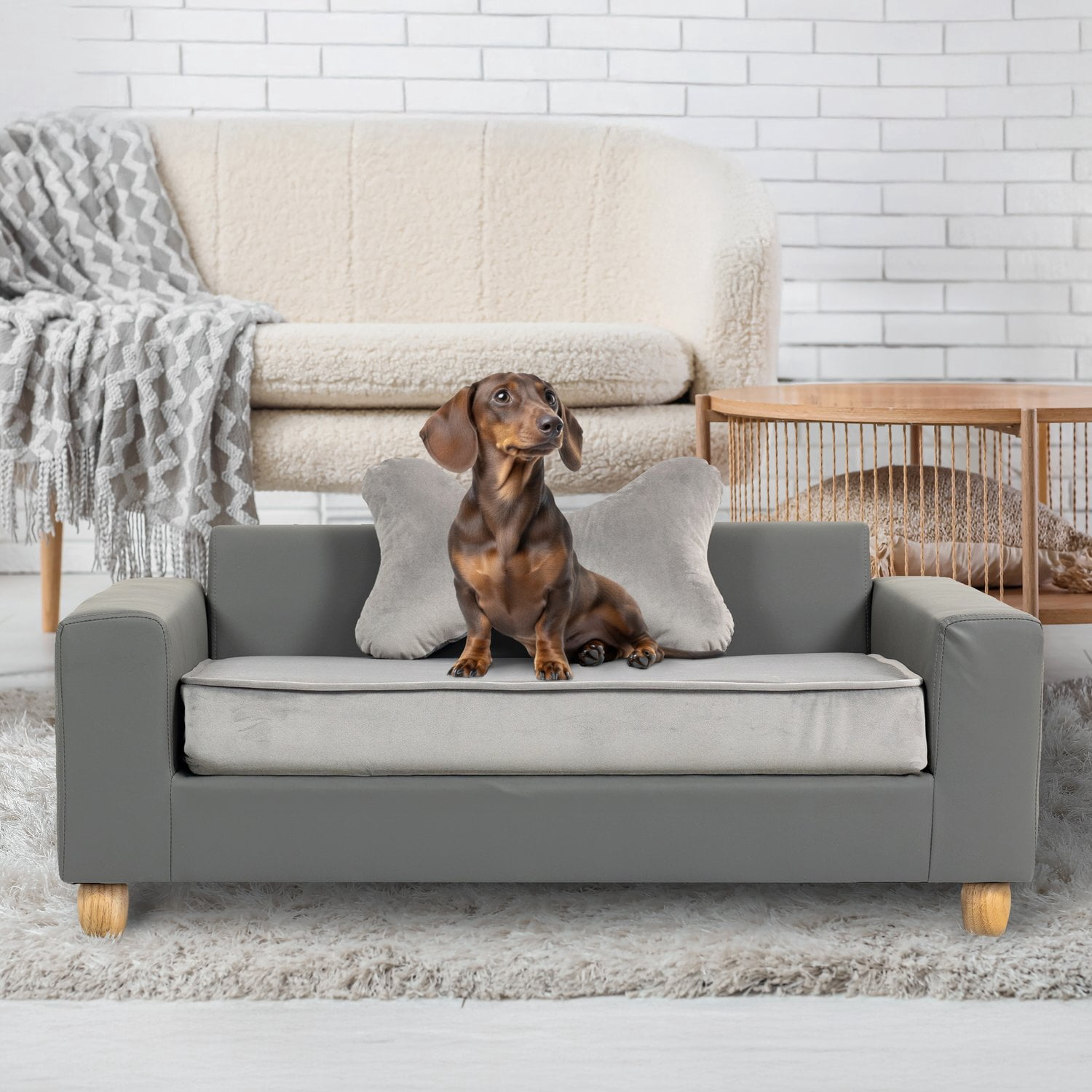 Critter Sitters 43-in Faux Leather Durable Washable Pet Bed for Large Cats & Dogs in Dark Grey, CSPETBED12-DKGRY