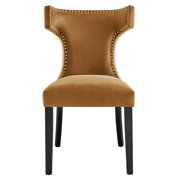 Modway Curve Performance Velvet Dining Chairs - Set of 2 in Cognac