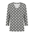 thumbnail image 7 of Fesfesfes Women's Trendy Tops Casual Lightweight Three-Quarter Sleeve V-Neck T-Shirt Pullover Contrast Color Blouse Suitable for Fall(Gray#1,L), 7 of 7