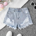 thumbnail image 5 of SNKSDGM Anniversary Girls Ripped Denim Shorts High Waist Distressed Hem Summer Fashion Teenage Casual Elastic Waist Comfortable Jean Shorts for 8-12 Years Old, 5 of 8