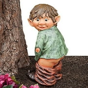 Bits and Pieces - Caught with His Pants Down Garden Elf Statue - Naughty Garden Elf Yard Art, Funny Gnome or Elf - Polyresin Statue Measures 13-1/2" high x 5" Wide