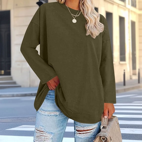 DPTALR Women's Plus Size Loose Fit Casual Long Sleeve Round Neck Fashion T-Shirt,Green,Size XXXXL