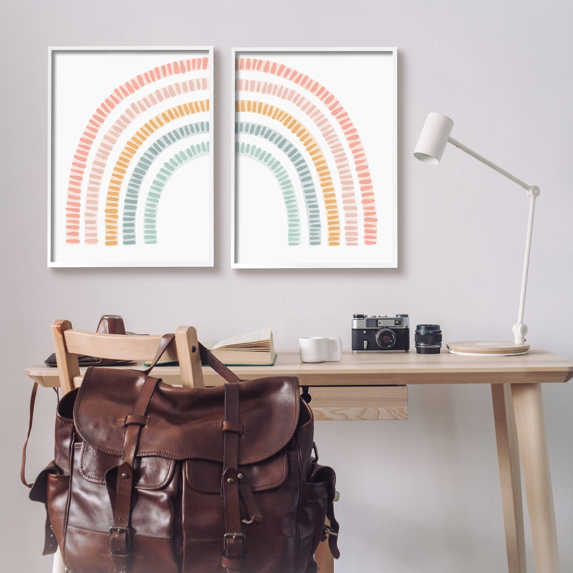 Stupell Industries Patterned Rainbow Arches Abstract Painting White Framed Art Print Wall Art, 24 x 30, Set of 2