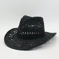 thumbnail image 3 of Yigetop Straw Cowboy Hats for Women, Soft Beach Hats Women's Outdoor Sun Hats Fashionable Hats Hand Woven Hats Cowgirl Hat Black One Size, 3 of 10