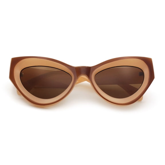 SA106 Womens Mod Chunky Thick Plastic Vintage Cat Eye Sunglasses - Beige Brown Frame / Brown Lens