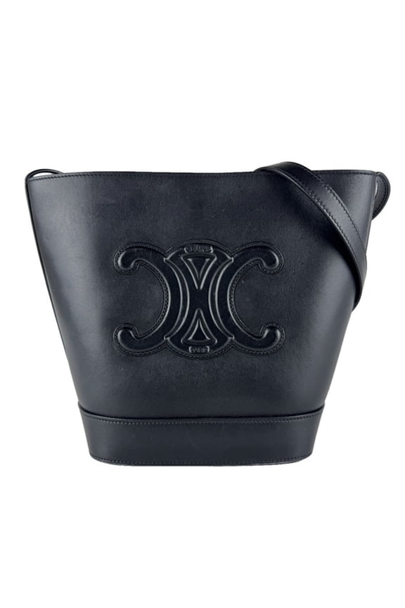 Pre-Owned Celine CELINE Shoulder Bag Small Basket Cuir Triomphe Leather Black Gold Women's z9267