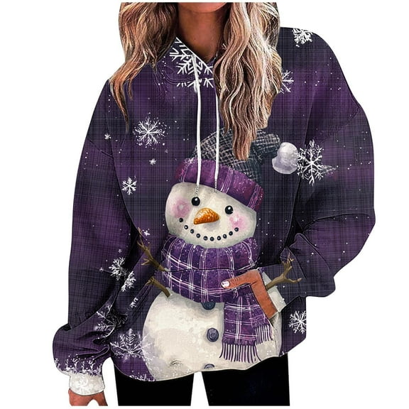 Womens Christmas Graphic Hoodies Plus Size Hoodies with Pocket Loose Buttoned Long Sleeve Sweatshirt Tops