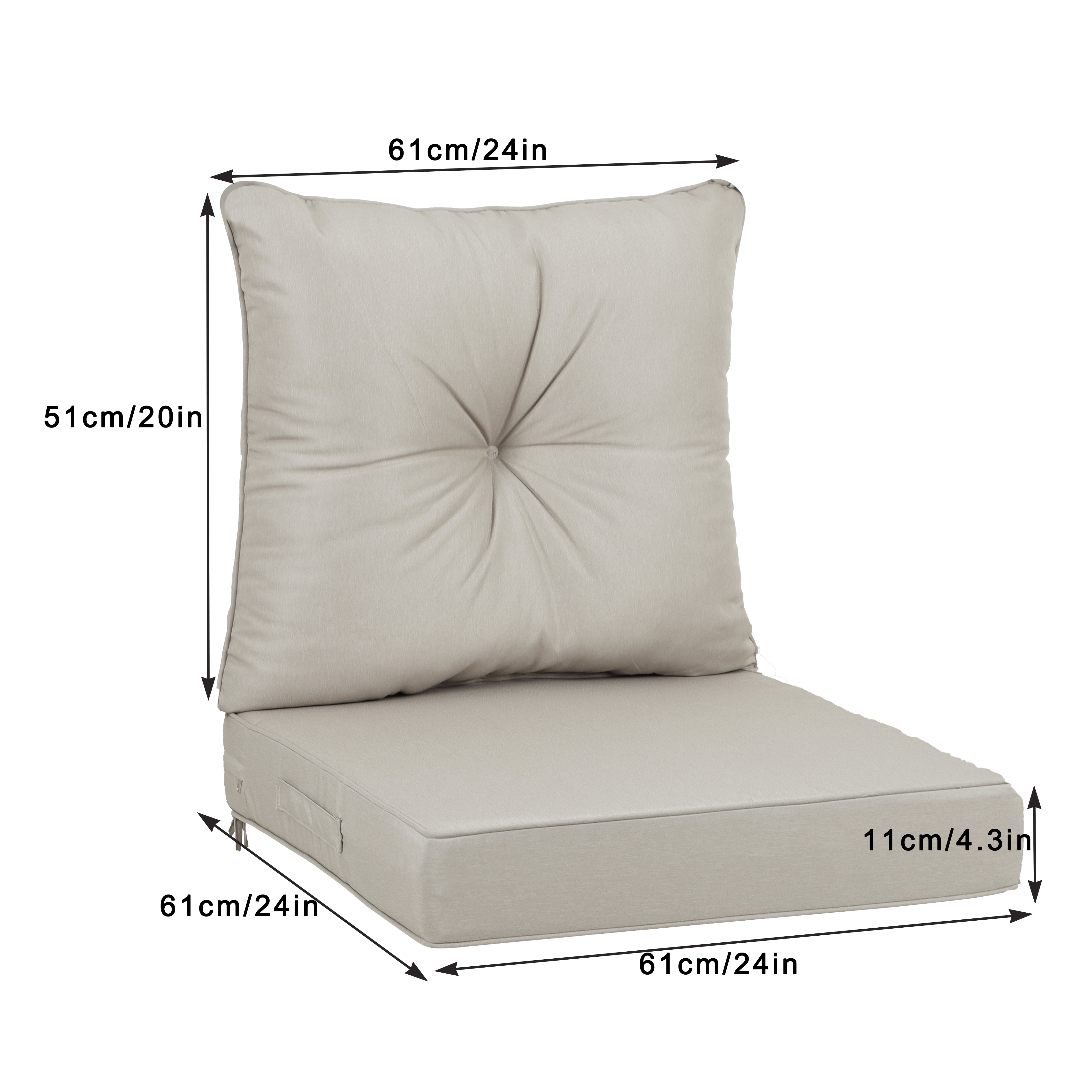 SDJPOI 2 Set Outdoor Deep Seat Cushions, 24"x24"X4.3" Waterproof Fade-Resistant Patio Furniture Cushions with Removable Covers & Adjustable Ties for Chairs, Sofa, Couch