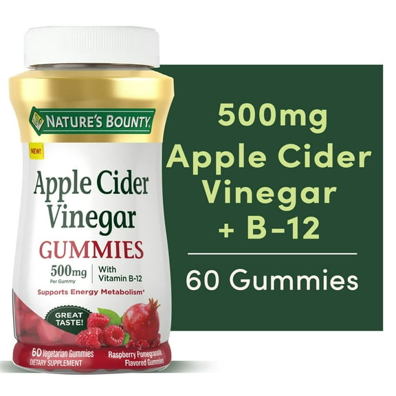 Nature's Bounty Apple Cider Vinegar Gummies Dietary Supplement, Raspberry Pomegranate Flavor, 500 Mg, 60 Count