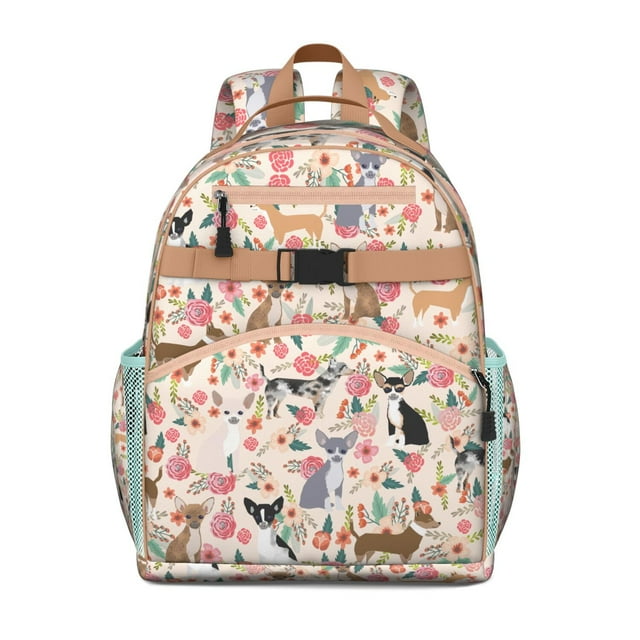 Cute Puppy Pattern School Bag Cartoon Dog Illustration with Floral and Geometric Patterns for Toddlers