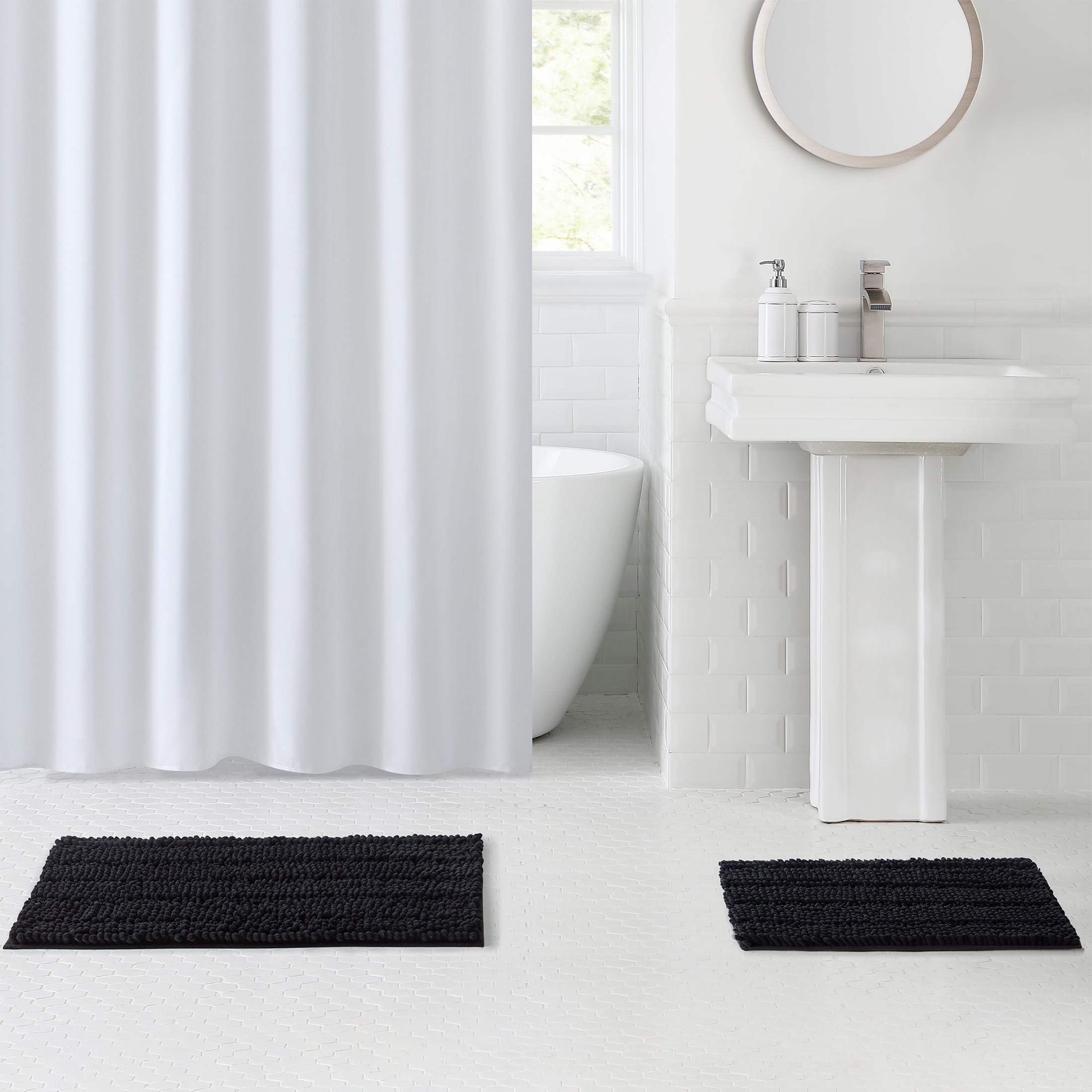 Mainstays Textured Black Chenille Polyester Bath Rug Set, 2-Piece