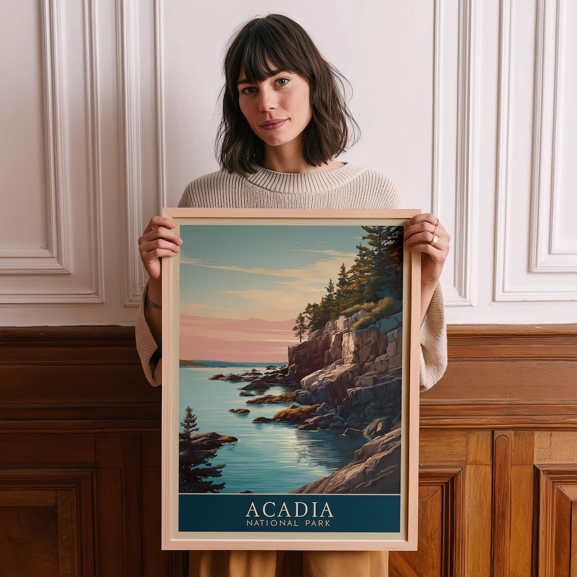 Acadia National Park Vintage Travel Poster For Coastal Hiking Decor