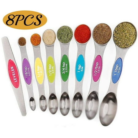

Measuring Spoons Kitchen Gadgets Camping Accessories Magnetic Stainless Steel Stackable Teaspoon for Dry and Liquid Ingredients Set of 8