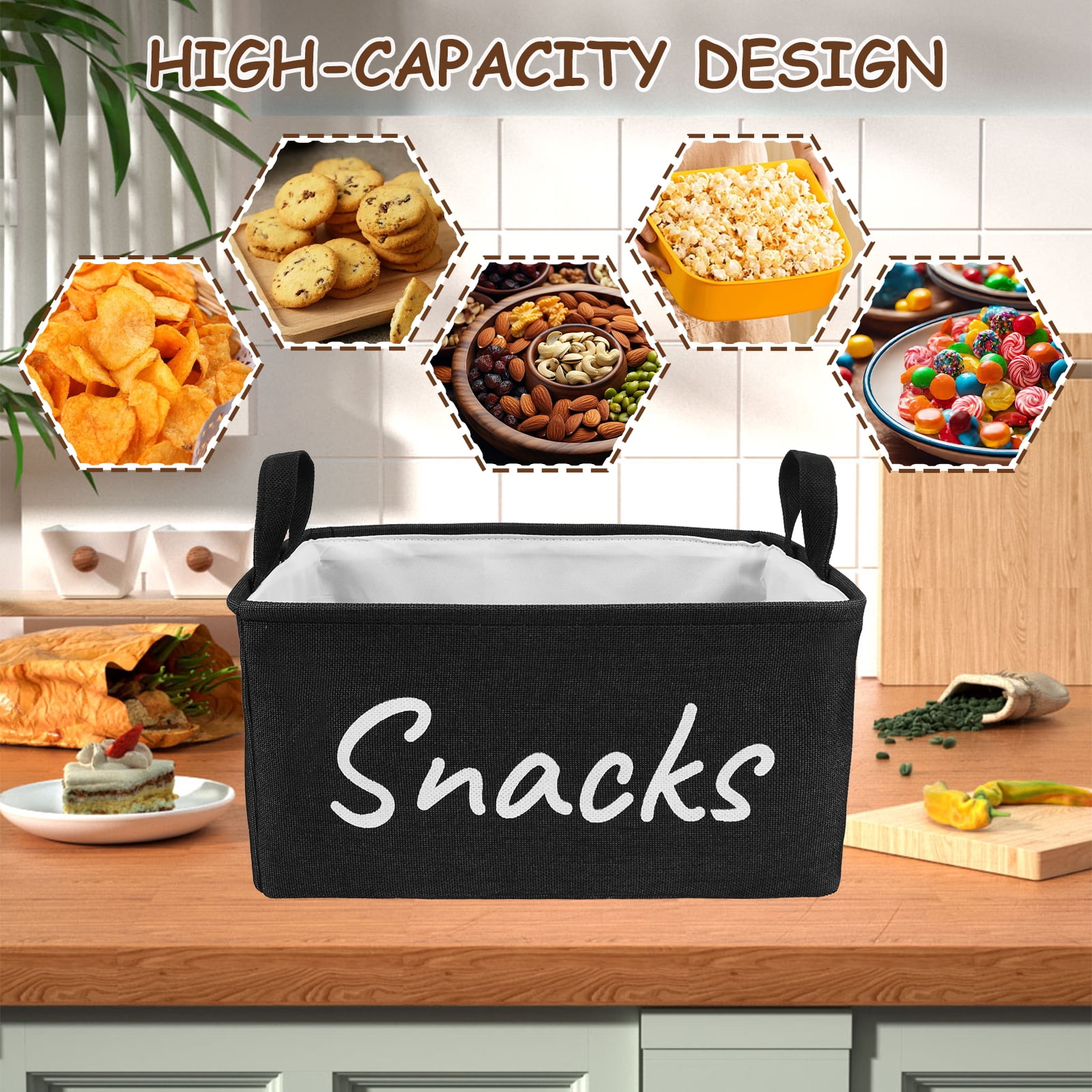 FKSZLL Cloth Snack Basket Organizer Snack Bin for Pantry Large Snack Storage Containers for Storing Chips Pretzels Cookies Popcorn with Handles for Kitchen Home, 15.7x11.8x7.9", 2 Pcs