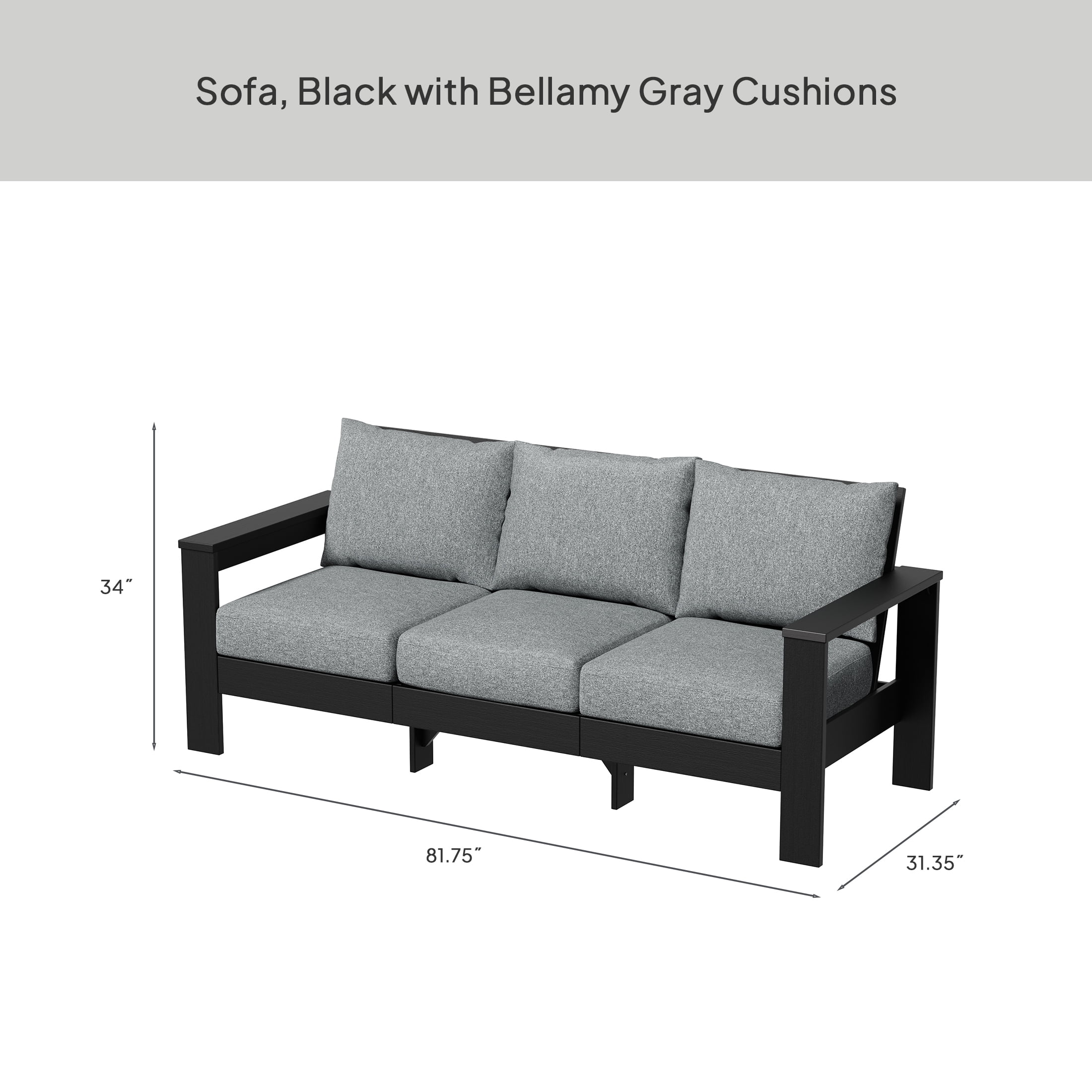 Better Homes & Gardens Ezra Outdoor Sofa, Black Frame with Gray Cushions