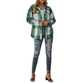 thumbnail image 5 of Liacowi Women Juniors Loose Jacket Plaid Print Outwear with Belt Lapel Long Sleeve Vintage Shacket Casual Tops Coat for Teen, 5 of 7