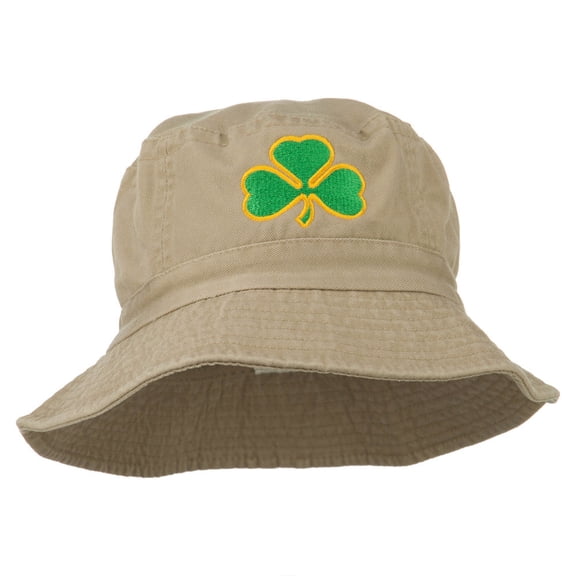 Saint Patrick's Day Clover Embroidered Bucket Hat - Khaki OSFM