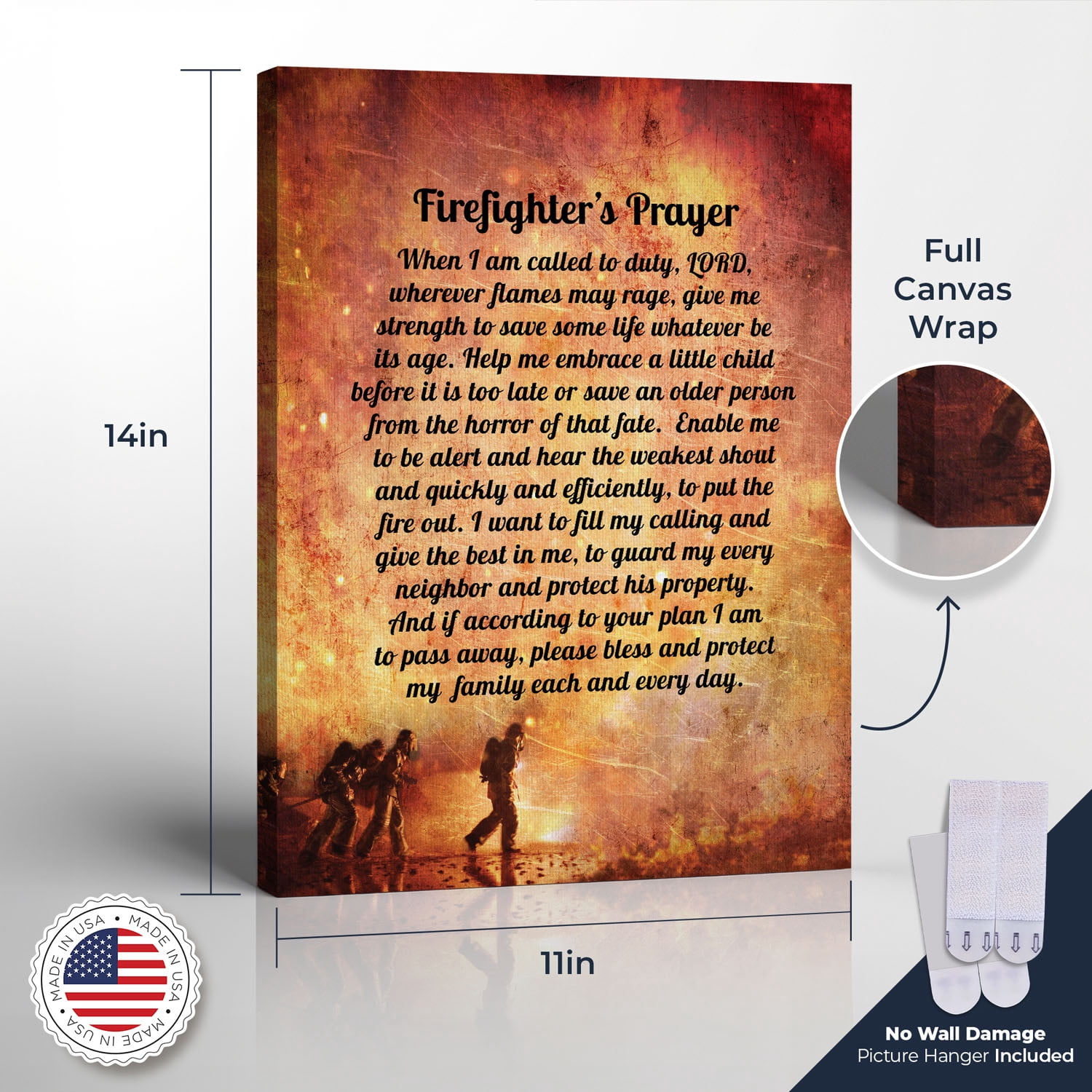 Firefighter Prayer Canvas Print, Firefighter Gifts For Men, Firefighter Decor, Ready To Hang for Living Room Home Wall Decor 11x14
