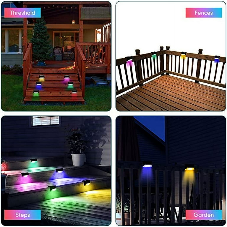 Solar Deck Lights Outdoor Solar Step Lights LED Waterproof Solar Fence Lights Stair Lights for Railing Deck Patio Yard Black Shell Warm light 1PCS