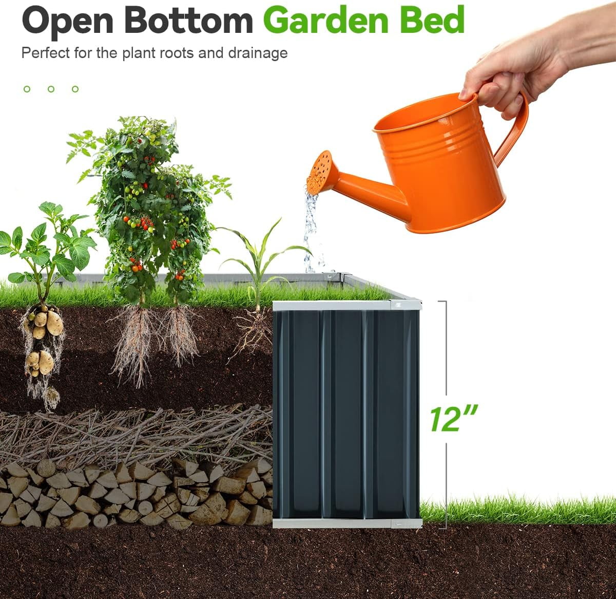 KING BIRD Raised Garden Bed 101"x 36"x 12" 4 Installation Methods Planter Kit Box (Dark Grey)