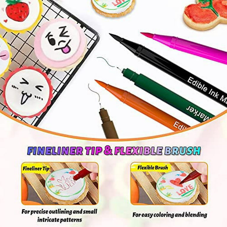 Mini Color Edible Markers Pens for cookies and cakes - royal icing,  fondant, macarons, and more. Black, Red, Green, Pnk, Orange, Yellow, Blue,  Purple