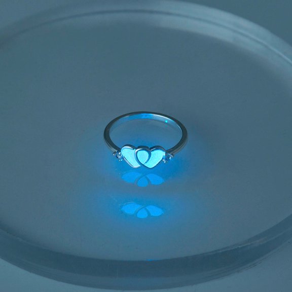 Glow-in-the-Dark Lovers Hearts Copper Rings, Adjustable Electroplated Couple Rings, Romantic Gift