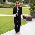 thumbnail image 6 of Szluipve 2 Piece Sets for Women 2 Piece Outfits Side Stripe Zip Up Collar Jacket & Wide Leg Pants Set Ribbed Textured Casual Tracksuit Loungewear Suit for Daily Travel Black M, 6 of 7