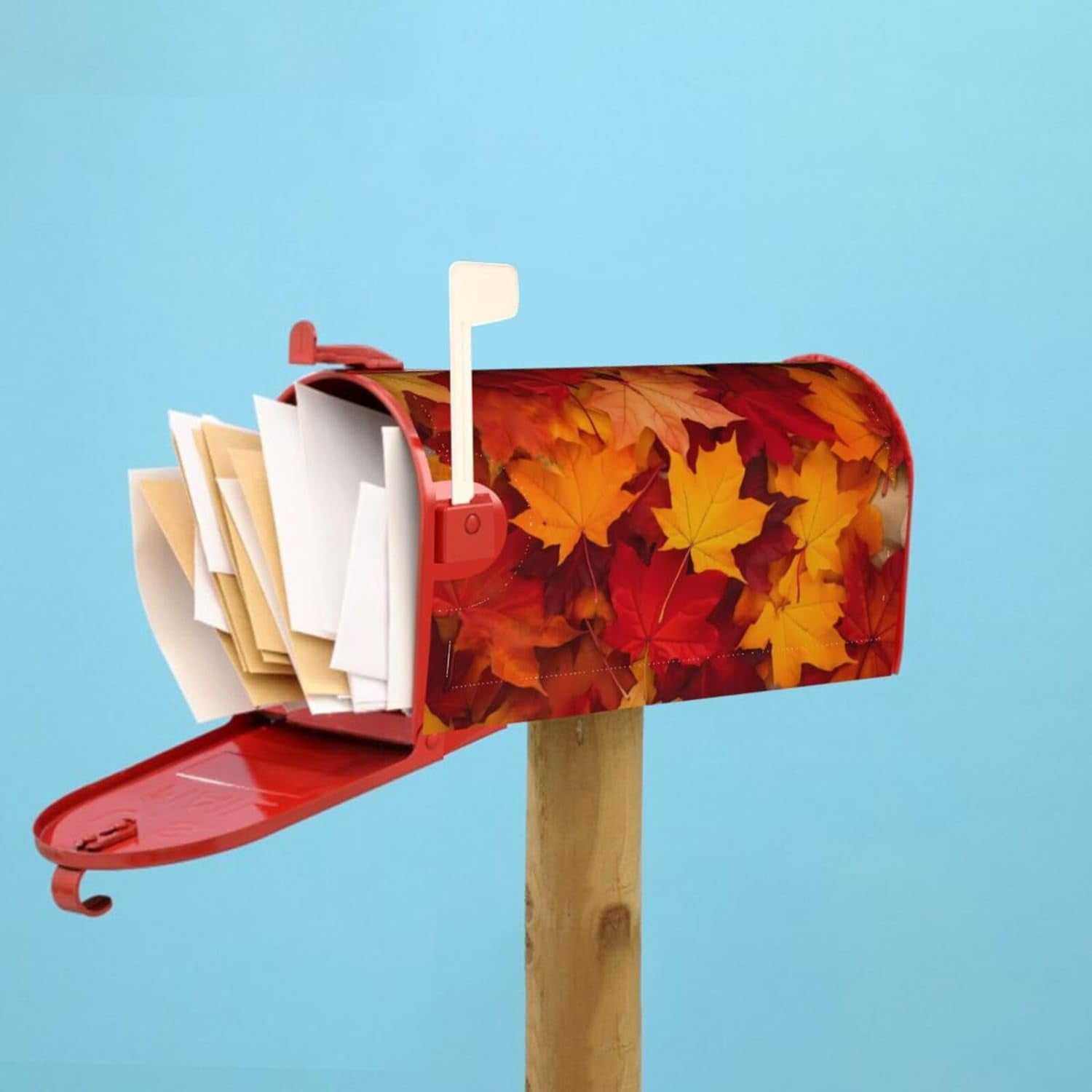Autumn Leaves Fall Mailbox Covers, Magnetic Post Box Cover Wraps Large Size 25.5x21 in for Garden Yard Decor