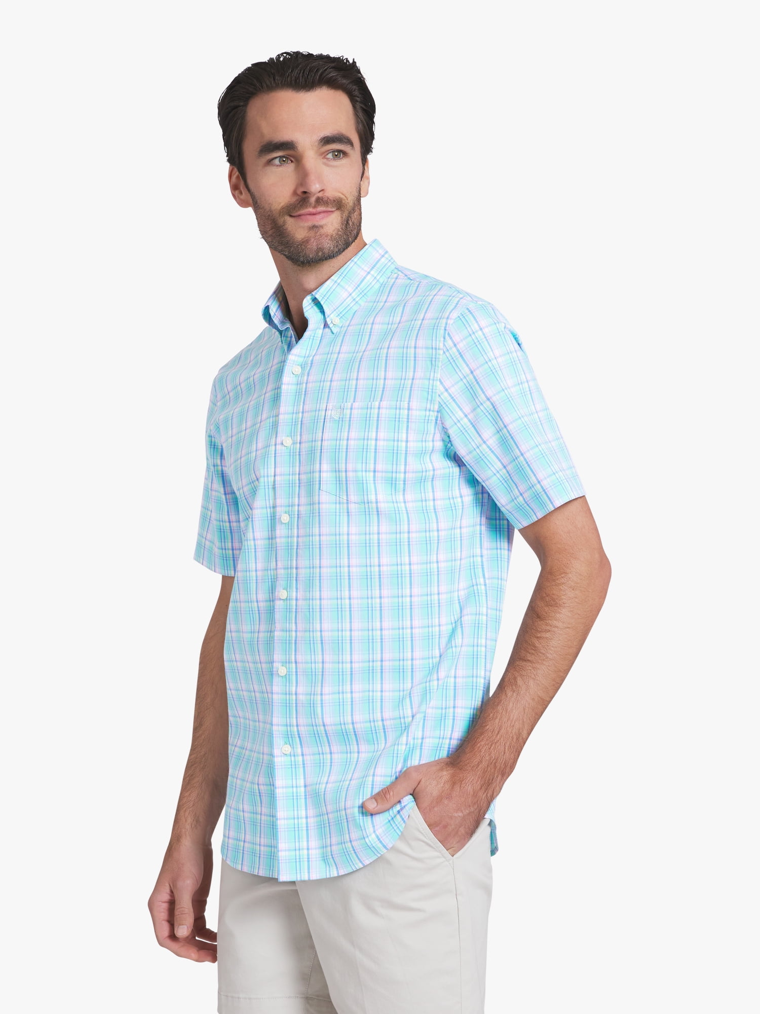 Chaps Men's & Big Men's Short Sleeve Easy Care Stretch Poplin Shirt, Sizes S-3XL