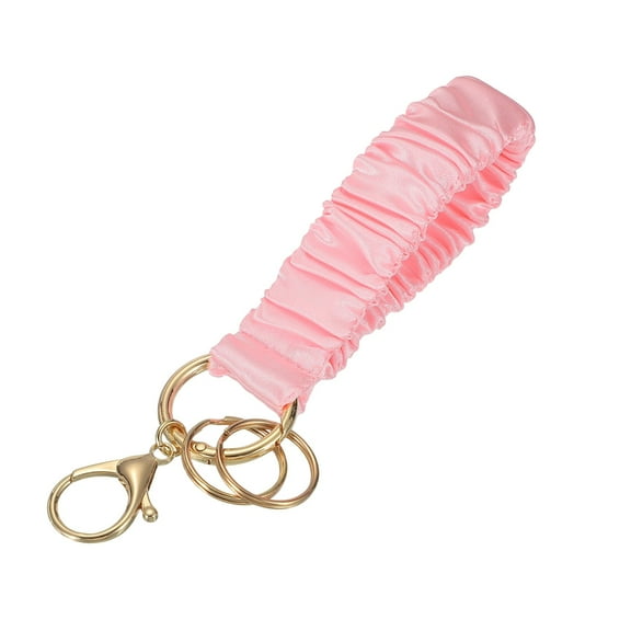 Uxcell Keychain Wristlet, Stretchy Lanyard Bracelet Scrunchie Keychain, Elastic Wristlet Car Key Chain with Detachable Rings and Buckles Anti-Loss Phone Chain for Women, Pink