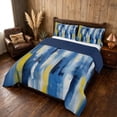 thumbnail image 3 of Manfei Watercolor Ombre Queen Comforter Set, Abstract Artwork Comforter Sets Queen, Blue Yellow, Navy Reversible 3pcs, 1 Comforter and 2 Pillowcases, 3 of 6