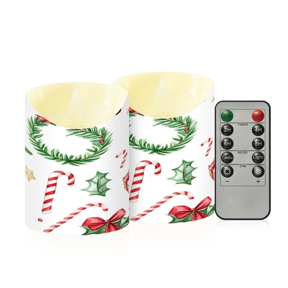 2 PCS Tilted Flameless Candles Flickering LED Lights Battery Operated Candles with Remote Timers for Holiday Decor Watercolor Christmas Elements Clip