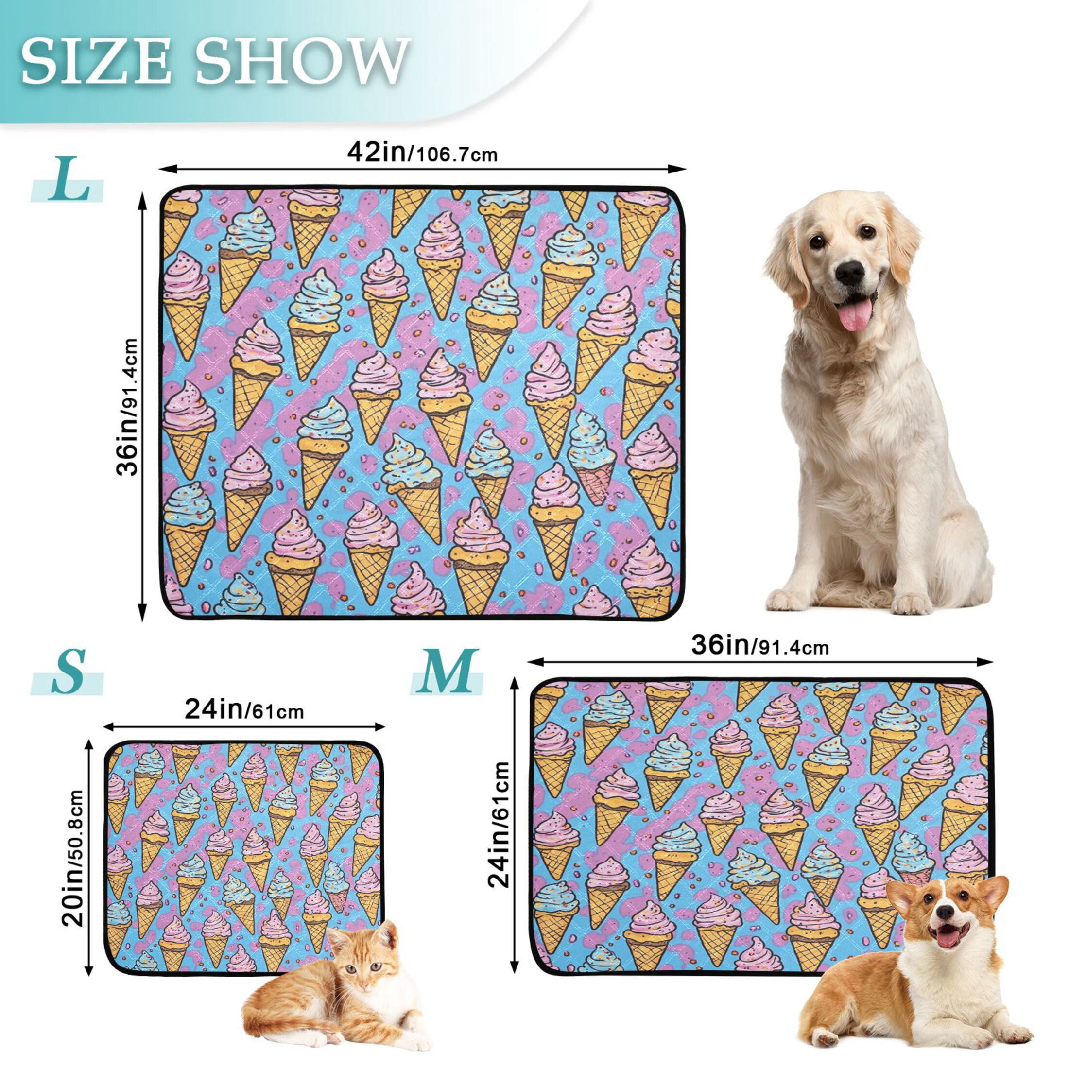 Qxltty Ice Cream Cones Cartoon Patterns Cat litter Pads Pet Set of 2 Diaper Mats Center Anti-leakage Layer Absorbent Soft and Comfortable