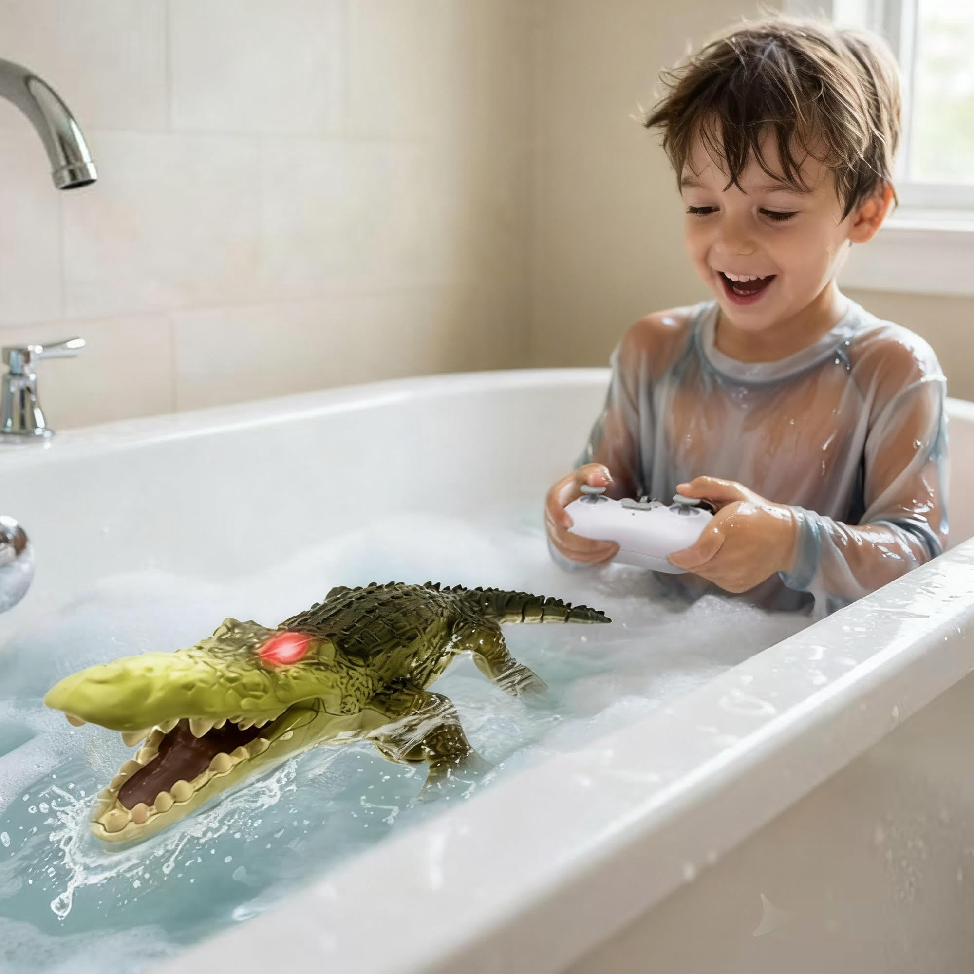 Tigozz Remote Control Crocodile Boat for Kids Boys Ages 6+, RC Alligator Water Toy with LED Light Eyes, Rechargeable Pool Boat