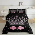 thumbnail image 2 of Castle Fairy Girls Bling Pink Crystal Crown Bedding Comforter Set 2pcs,Kawaii Ribbon Bow Twin Comforter Sets Microfiber,Stars Print Glitter Breathable Bedding Set,Super Cozy Room Decor,Reversible, 2 of 8