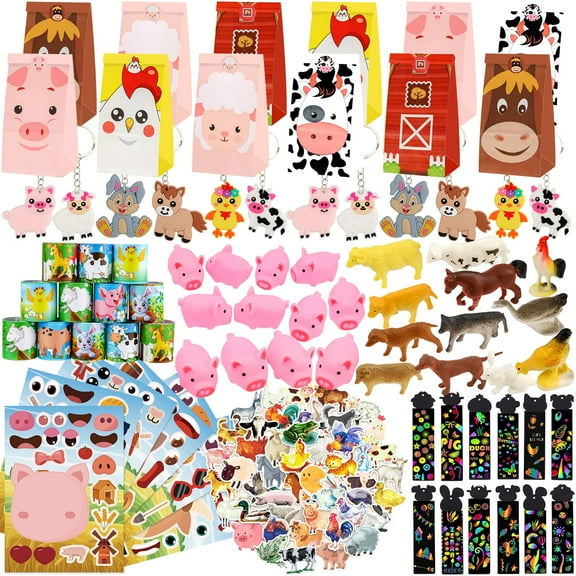 Farm Party Favors, 134 PCS Farm Animal Party Favors, Farm Party Decorations Barnyard Birthday Party Supplies, Return Gifts for Kids Birthday, Goody Bag Stuffers C113