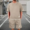 thumbnail image 2 of Men's Waffle Short Sleeve Tracksuit Summer T Shirt & Shorts set 2 Pockets Oversize Two Piece Casual Daily, 2 of 5
