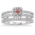 thumbnail image 2 of 2 Carat Morganite & Diamond Bridal Set two row halo on 10k Yellow Gold, 2 of 2