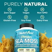 NutriVein Organic Sea Moss 1600 mg Gut and Thyroid Support 120 Capsules