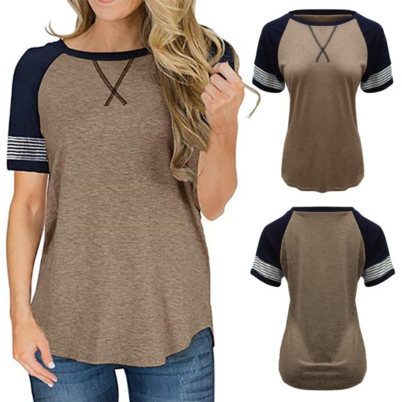 DondPO T Shirts for Women Plus Size Tops Ladies Summer Comfortable Cool Round Neck Casual Loose Lightweight Classic T Shirt Summer Tops Womens Tops Brown L