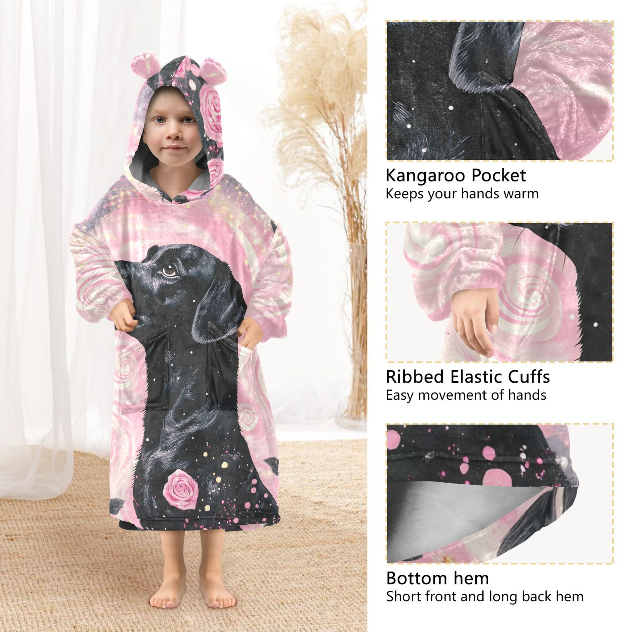 joogoo Wearable Blanket Hoodie Dog in Swirl Flower for Flannel Sherpa Pocket 3-14 YR L