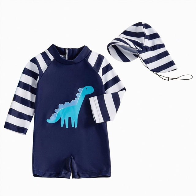 Ymyiu Baby Boy One Piece Rashguard Swimsuit Baby Boy Swimsuit One Piece Long Sleeve Bathing Suit Rash Guard UPF 50+ Sun Protection with Hat 18-24 Months (Navy,18-24 Months)